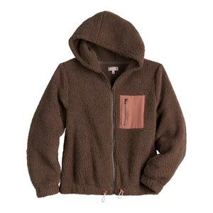 Juniors Chest Pocket Full Zip Sherpa Jacket Fleece